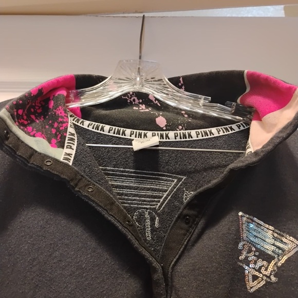 Pink Victoria's Secret Sequined Dark Gray 1/4 Snap ButtonSweater Size XS - Picture 3 of 8